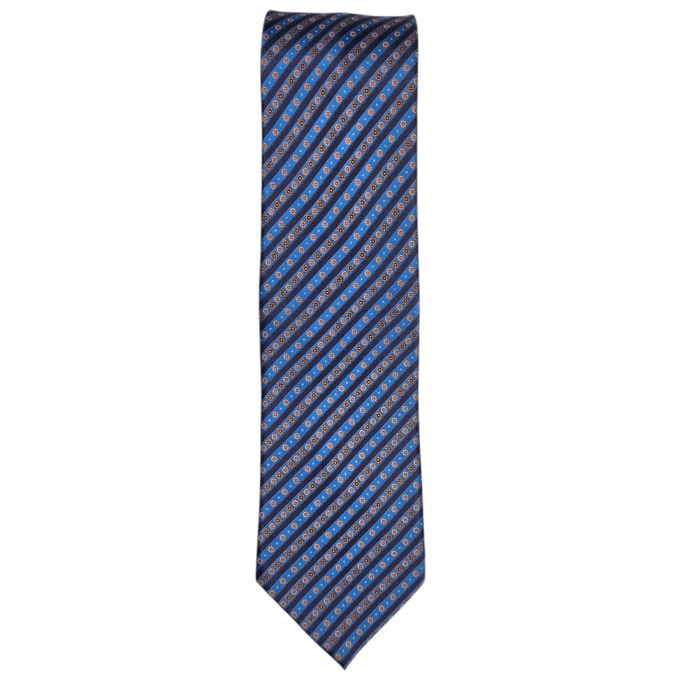 Stefano Ricci Tie Mens Blue Striped Floral Medallion 100% Silk Made in Italy